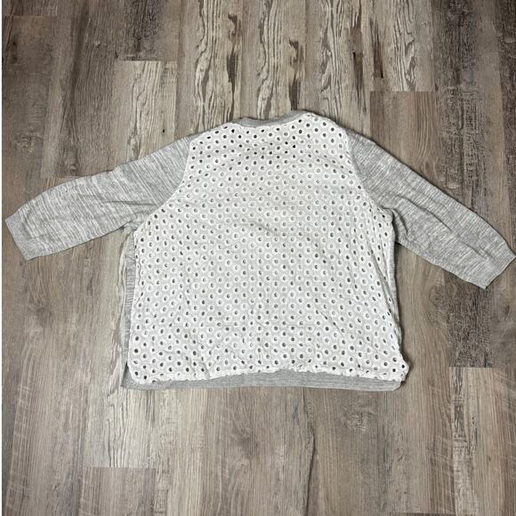 Gap Heather Gray Knit Front White Eyelet Back 3/4 Sleeve Sweater Womens Size XXL - Picture 2 of 9